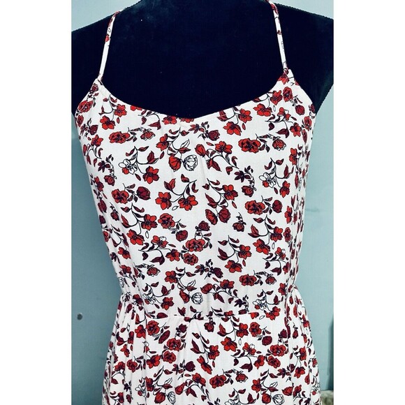 H&M Floral Dress SzS Red White High Waist Vacation Maxi Dress Side Slit Ditsy - Picture 4 of 10